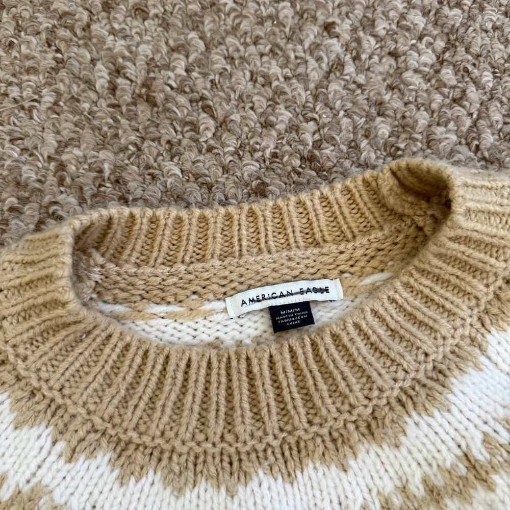 American Eagle | Women’s Size Medium Cream/Tan Fair Isle Knit Crewneck Sweater - Picture 4 of 8